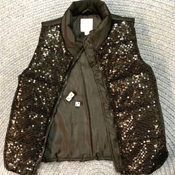 Girls 10/12 sequin childrens place black puff vest - Picture 4 of 8